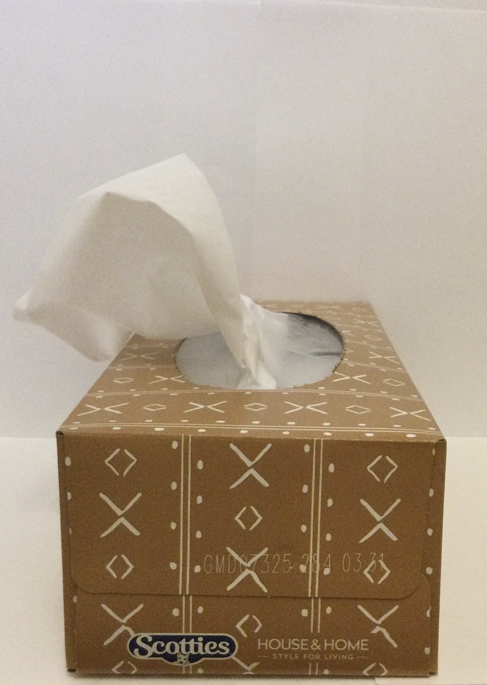 Photograph of a tissue box, angle 3