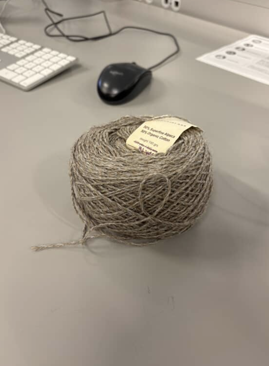 Wool yarn<br> Material: natural fibres. <br> Material state: soft, fibrous, flexible. <br> Material plasticity: the wool can be stretched, and twisted <br> Material use: mainly in textile production, crafting, and making clothes.